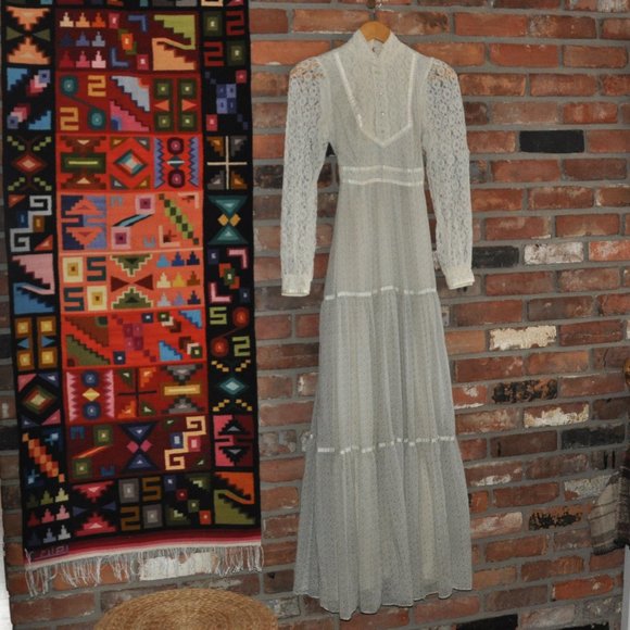 Vtg 70s Calico Floral Candi Jones Tiered Maxi Prairie Boho Cottagecore DRESS 2 - Picture 10 of 14